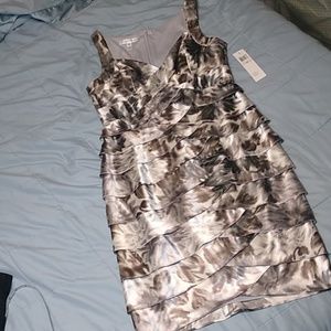 London Times Ivory & Grey Dress Ruffles Formal 10